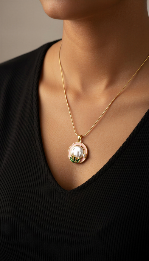 Blush Bloom Baroque Pearl Pendant Necklace – 18K gold-plated stainless steel pendant necklace