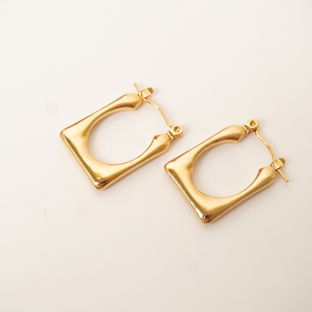 Golden Grid Hoops | Waterproof Anti-Tarnish 18k Gold-Plated Earrings – Ashara Jewels