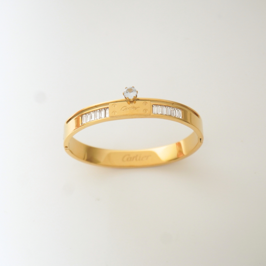 Crown Solitaire Bangle | 18K Gold-Plated Waterproof Statement Bracelet – Tiny Wrist
