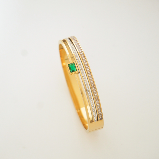 Emerald Stripe Bangle | Gold-Plated Modern Stone Bangle – Ashara Jewels