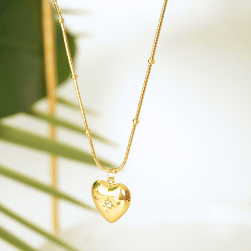 Ashara Golden Aura Heart Pendant Necklace – 18K gold-plated stainless steel pendant necklace