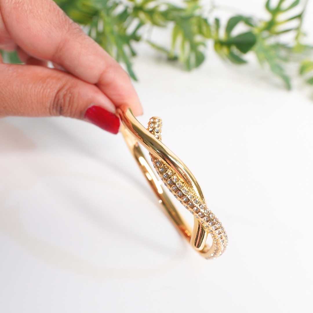 Twisted Crystal Open Bangle Bracelet