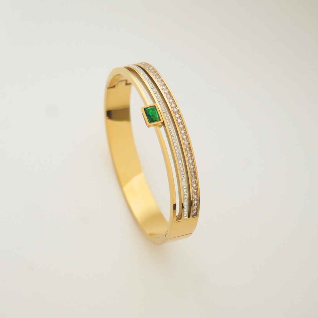 Emerald Stripe Bangle | Gold-Plated Modern Stone Bangle – Ashara Jewels