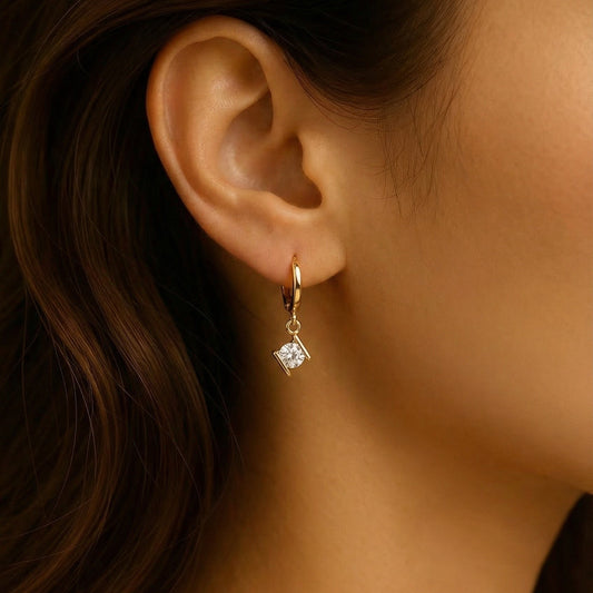 Elara Solitaire Drop Rose Gold Hoops