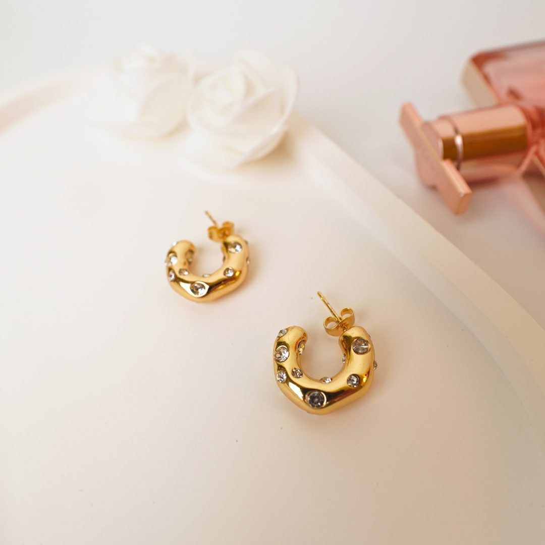 Stardust Chunkies β 18K Gold-Plated Mini Hoops with Crystal Accents