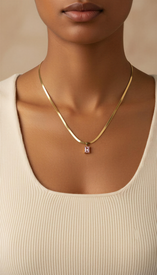 Rosé Luxe Herringbone Pendant Necklace