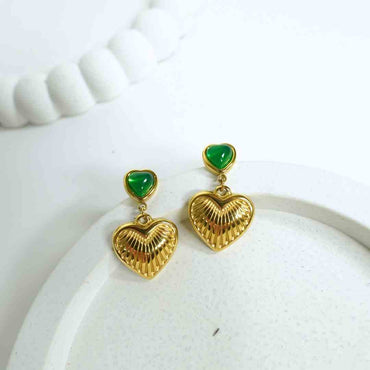 Emerald Heart Dangle Earrings