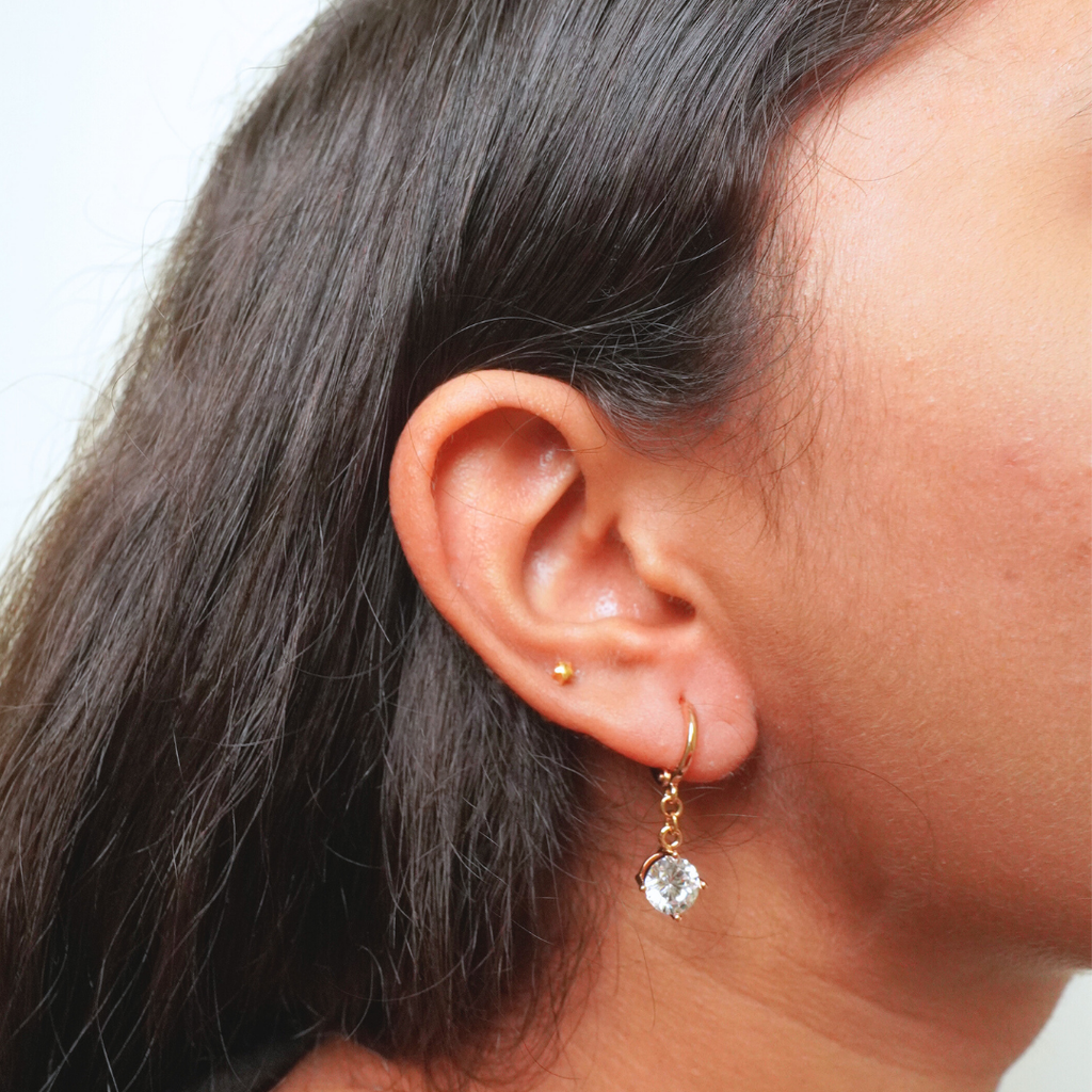 Ashara Mini Luxe Dot Stud – 18K gold-plated stainless steel stud earring, view 2