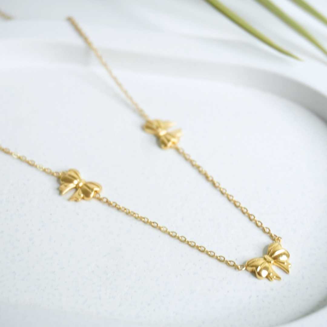Triple Bow Charm Necklace