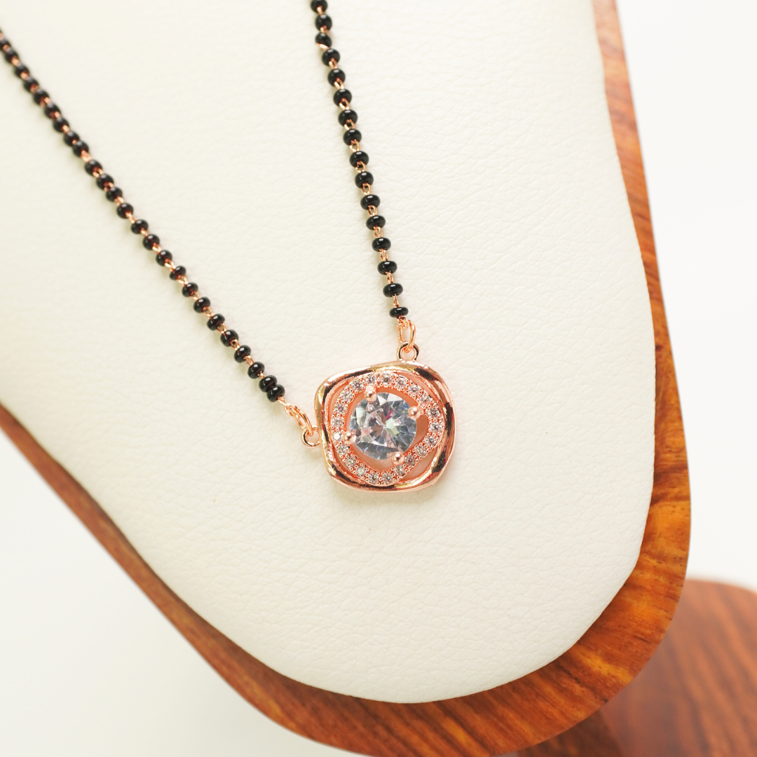Ashara Solitaire Bloom Mangalsutra – 18K Rose Gold Plated, Anti-Tarnish