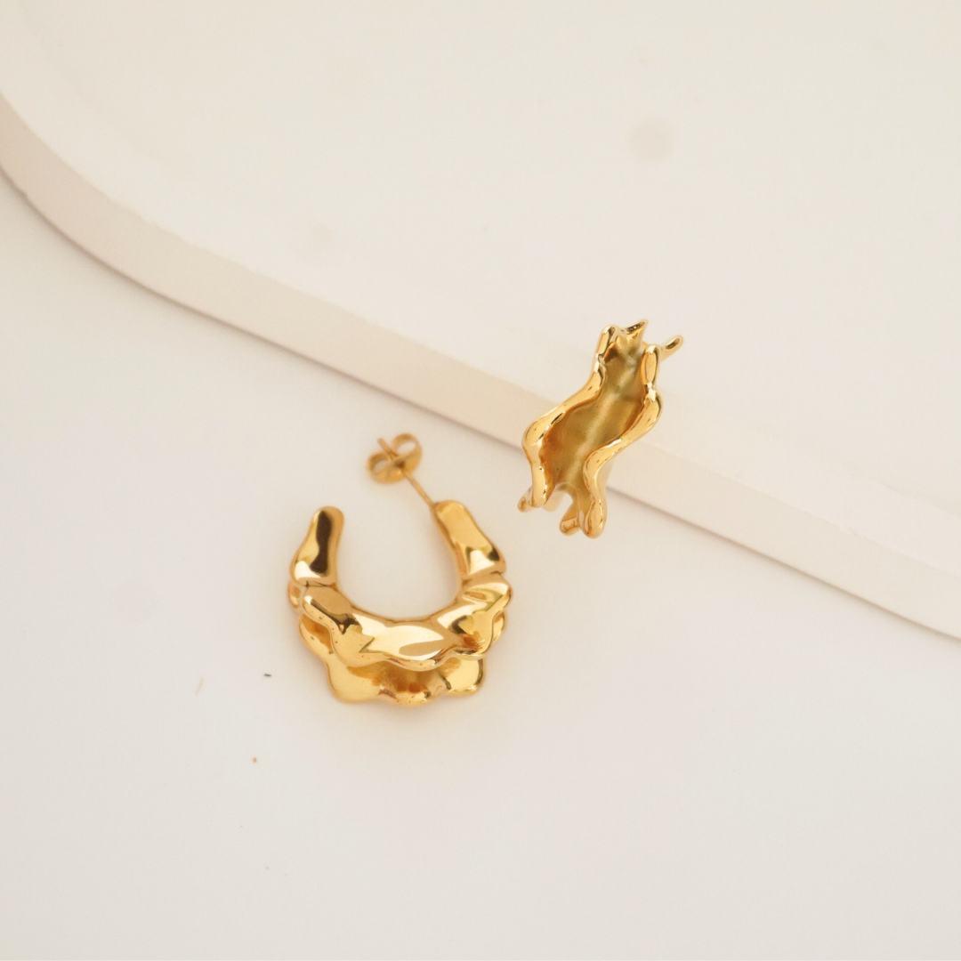 Molten Luxe Sculptural Hoop Earrings – 18K Gold Plated | Ashara Jewels