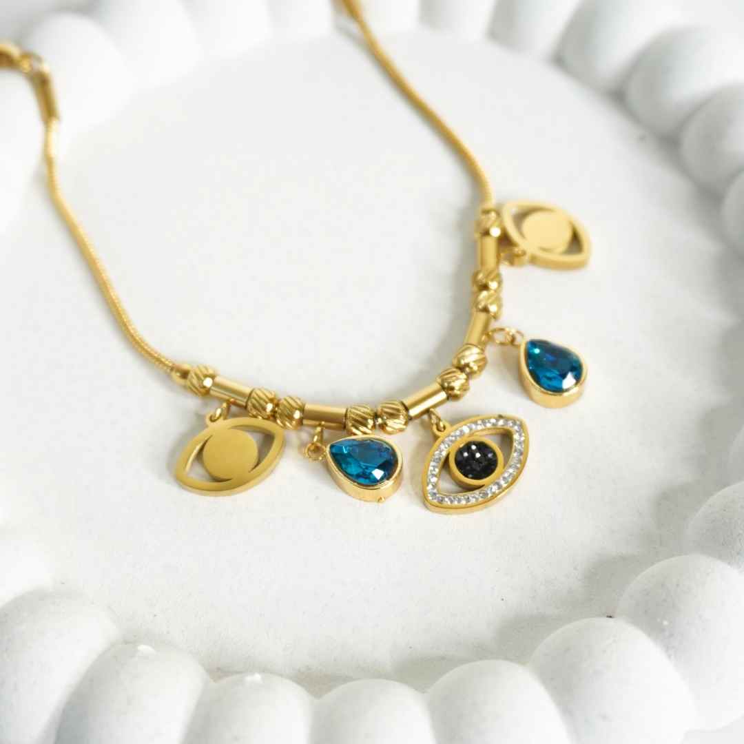 Mystic Evil Eye Charm Bracelet – Blue Gem Edition