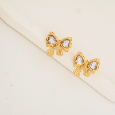 Vintage Charm Bow Stud Earrings – 18K Gold Plated | Ashara Jewels