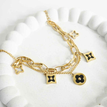 Golden Bloom Charm Bracelet - Black Charms