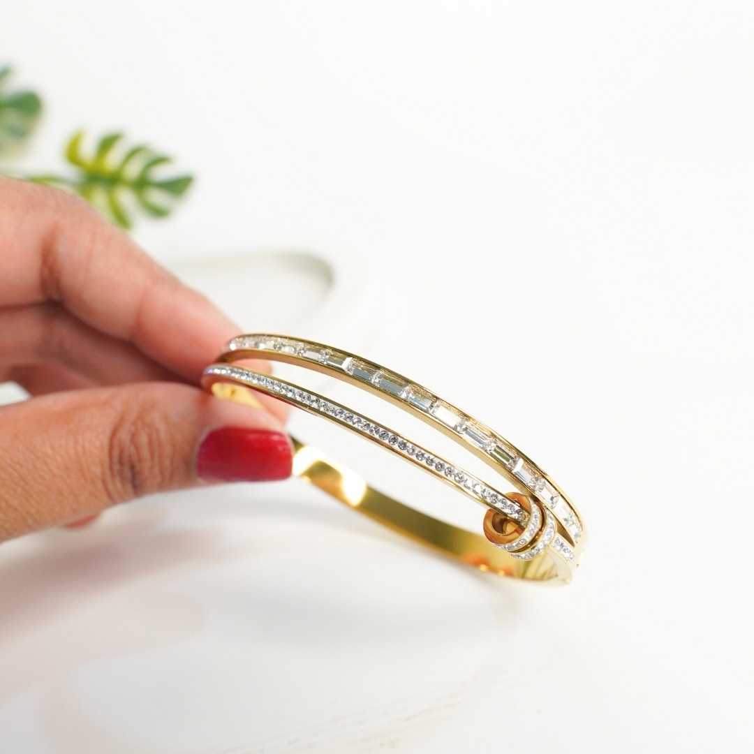 Luxe Crystal Dual-Band Gold Bangle Bracelet