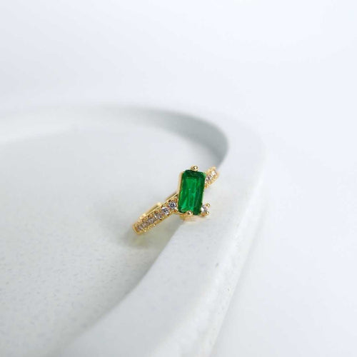 Emerald Baguette Adjustable Ring – 18K gold-plated copper adjustable ring