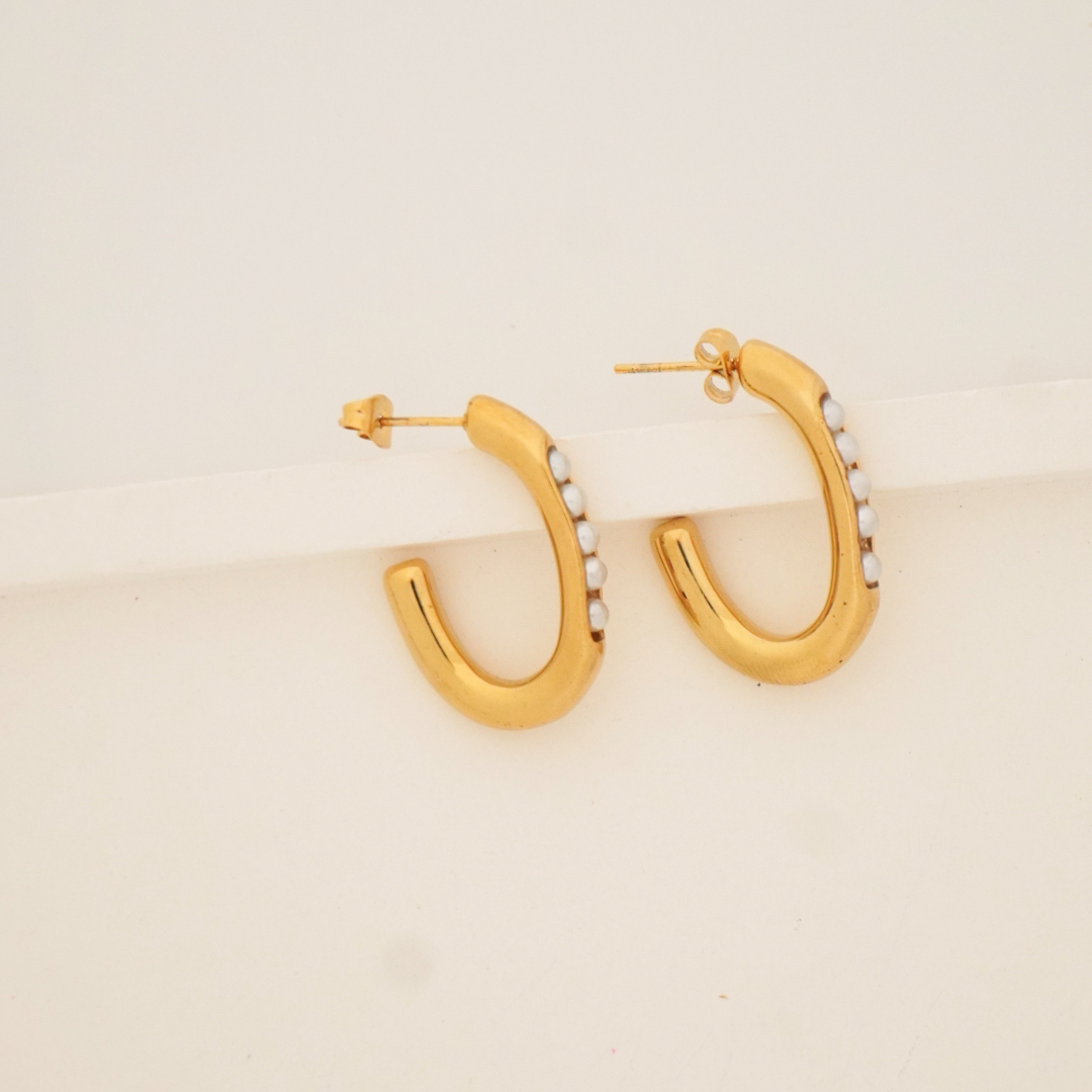 Open gold curve hoop earrings with pearl detailing – 18K gold plated, waterproof and anti-tarnish by Ashara Jewels