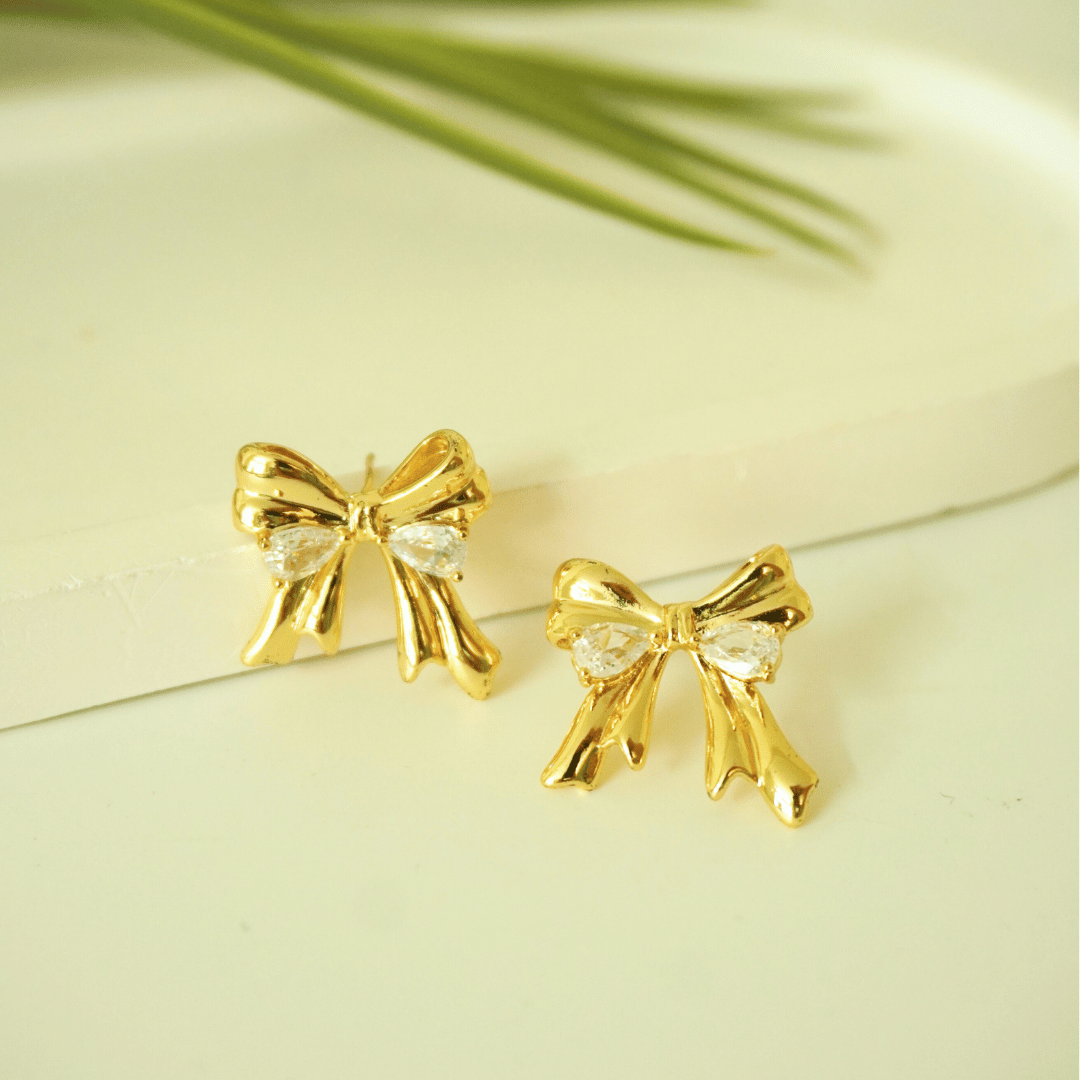 Golden Grace Bow Stud Earrings
