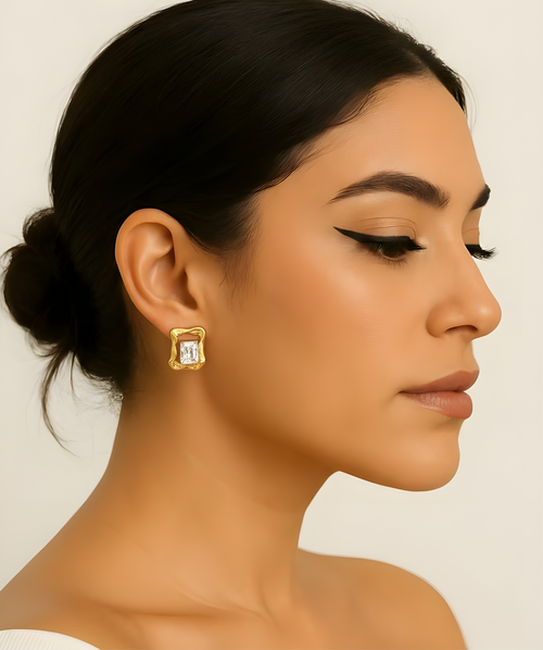Molten Gold Crystal Frame Earrings – 18K gold-plated stainless steel earrings