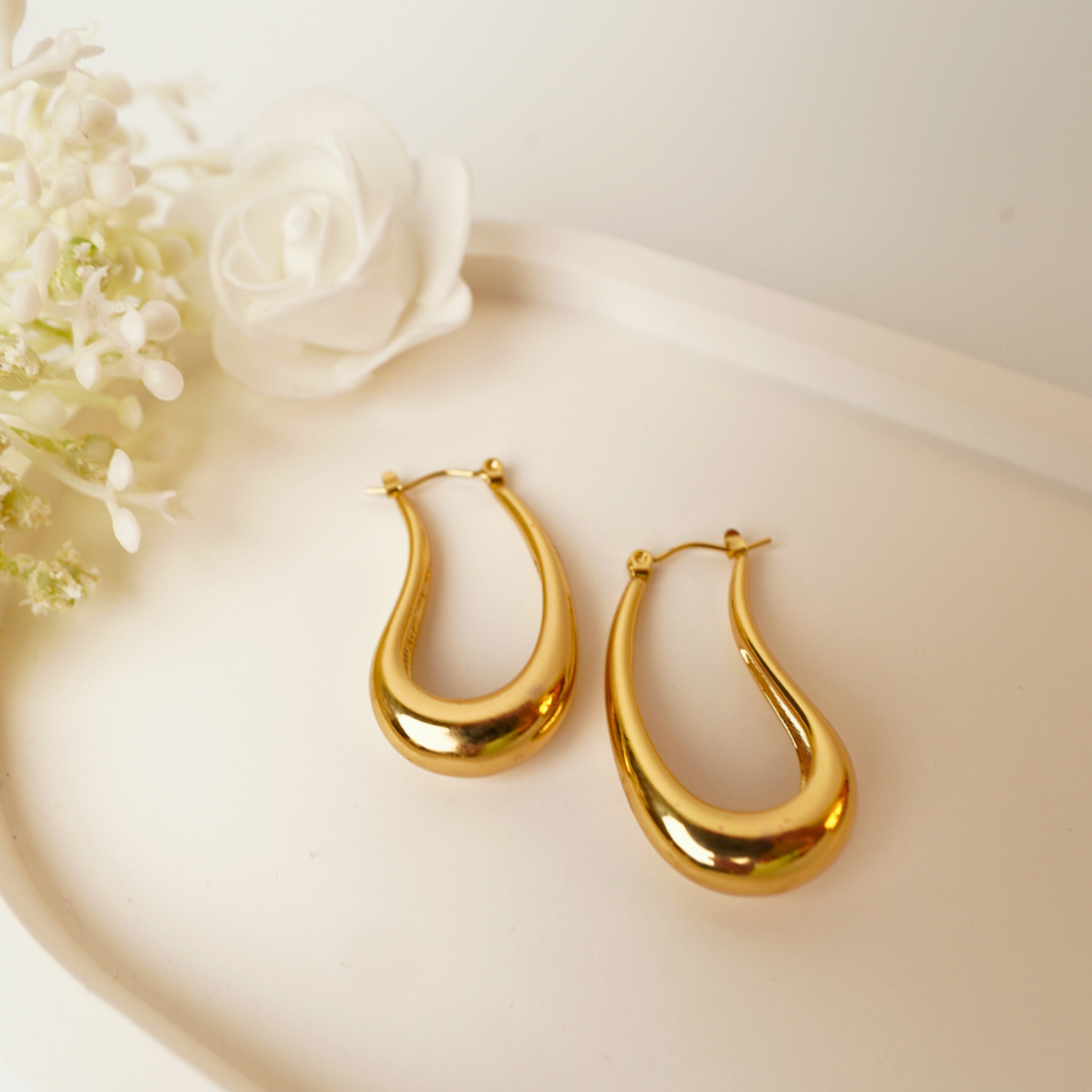 Golden Drip Hoops – Sculptural Teardrop Gold-Plated Statement Earrings