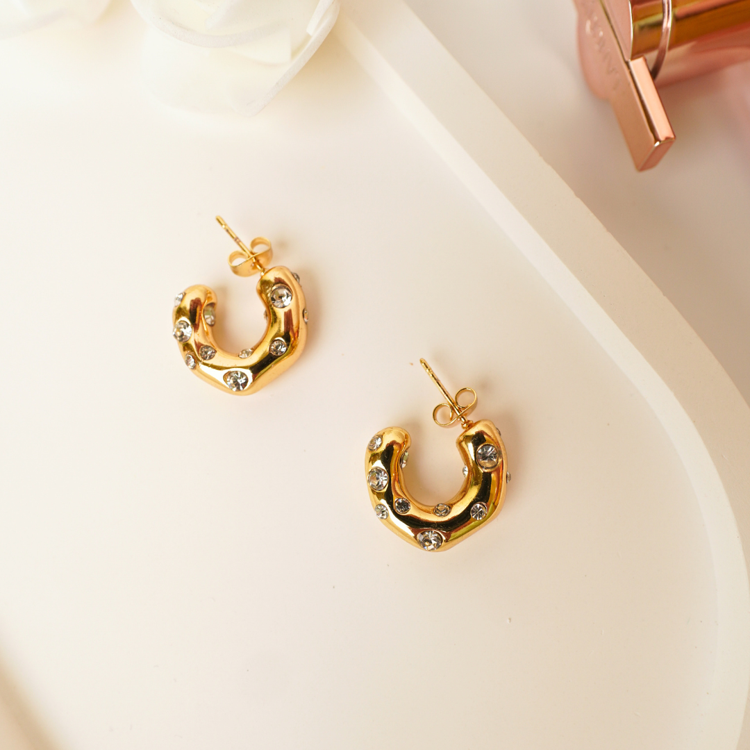 Stardust Chunkies β 18K Gold-Plated Mini Hoops with Crystal Accents