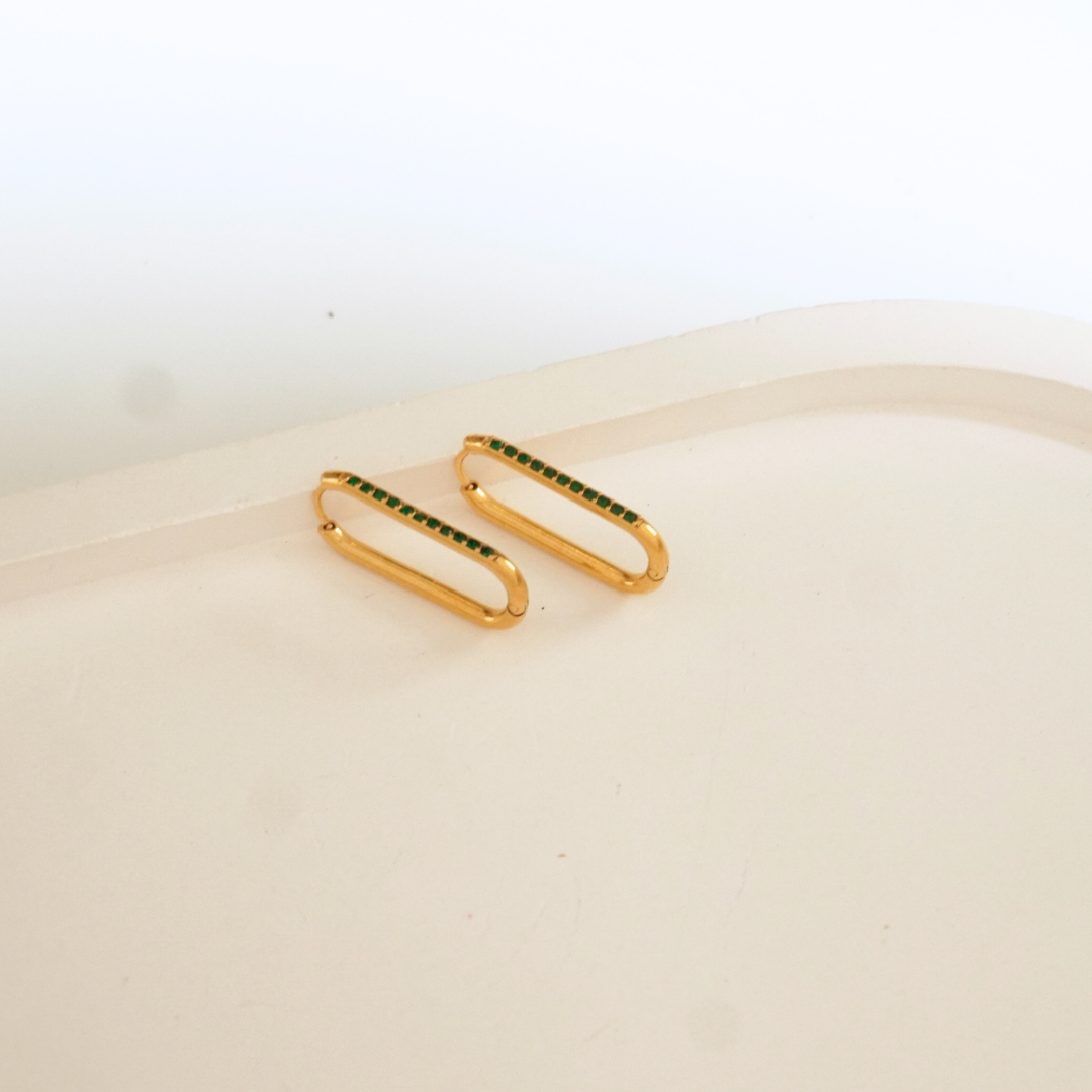 Emerald Elongate Oval Hoops – Green Stone, Gold Plated | Ashara Jewels