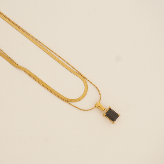 NoirEdge Pendant Necklace – Black Stone Gold-Plated Stainless Steel Jewelry | Ashara Jewels