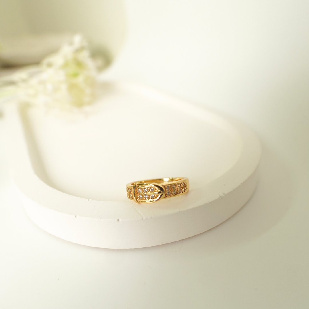 Ashara Buckle Design Gold Plated Ring| Adjustable