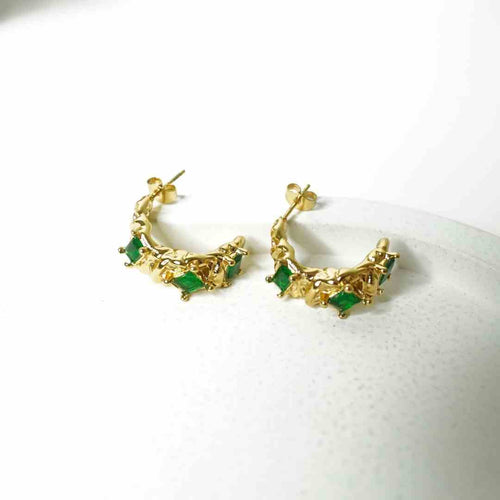 Emerald Luxe Molten Hoop Studs – 18K gold-plated stainless steel earrings