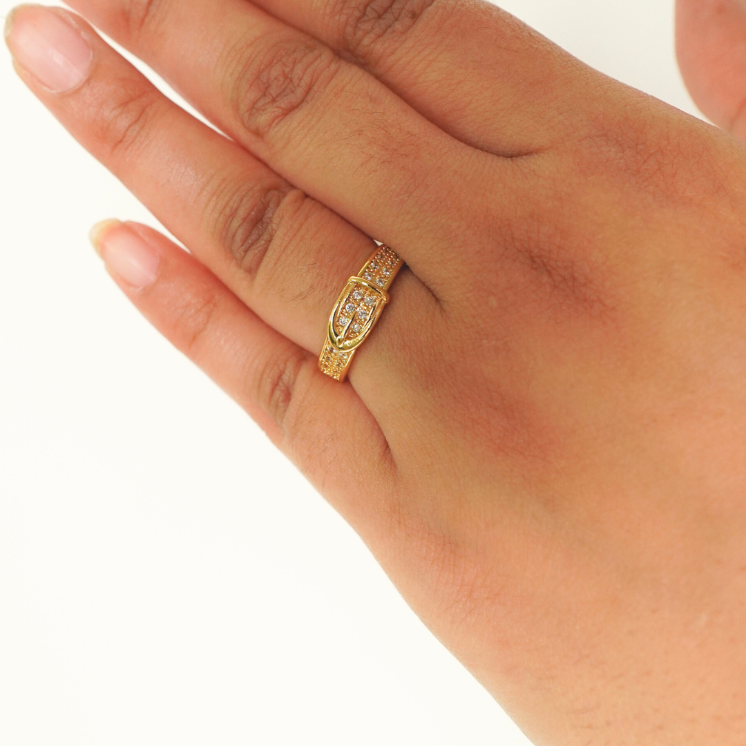 Ashara Buckle Design Gold Plated Ring| Adjustable