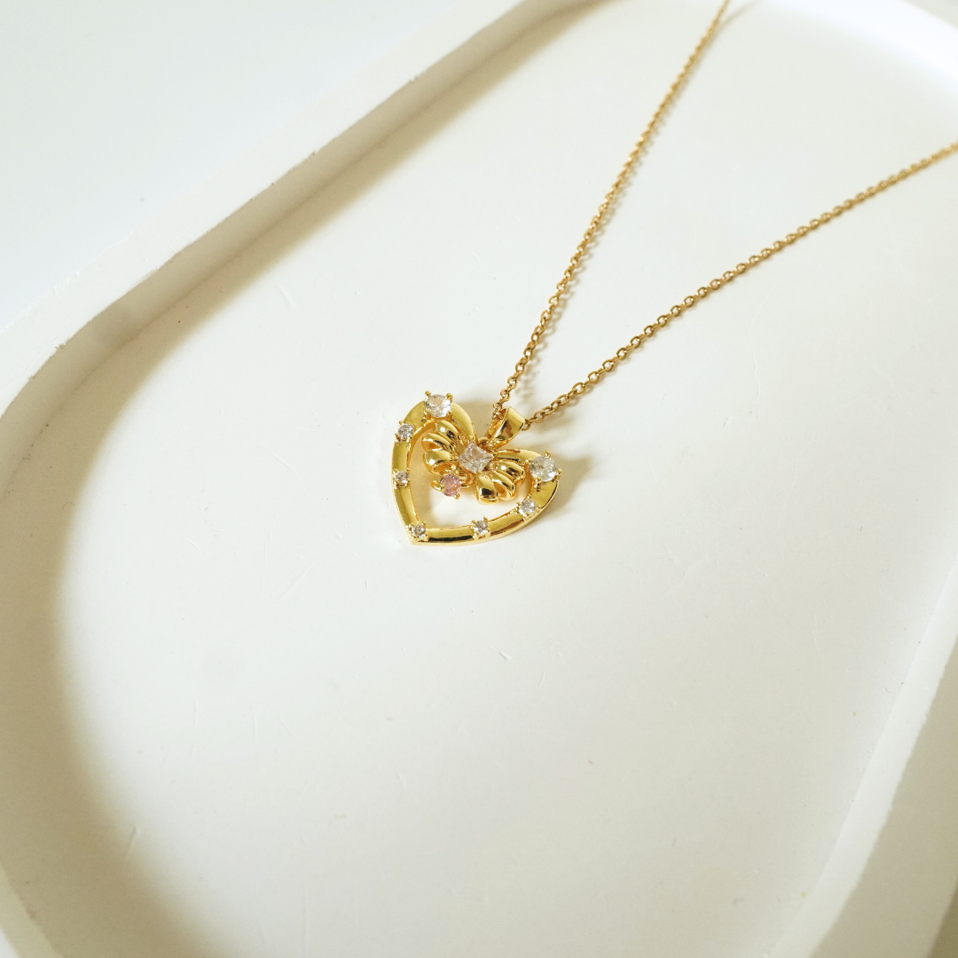 Ashara Crystal Bow Heart Necklace