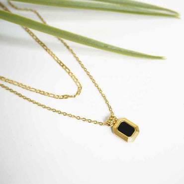 Noir Elegance Black Onyx Gold-Plated Necklace