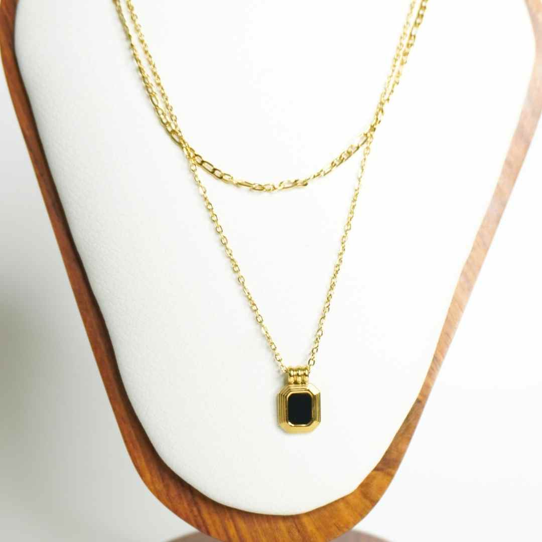 Noir Elegance Black Onyx Gold-Plated Necklace