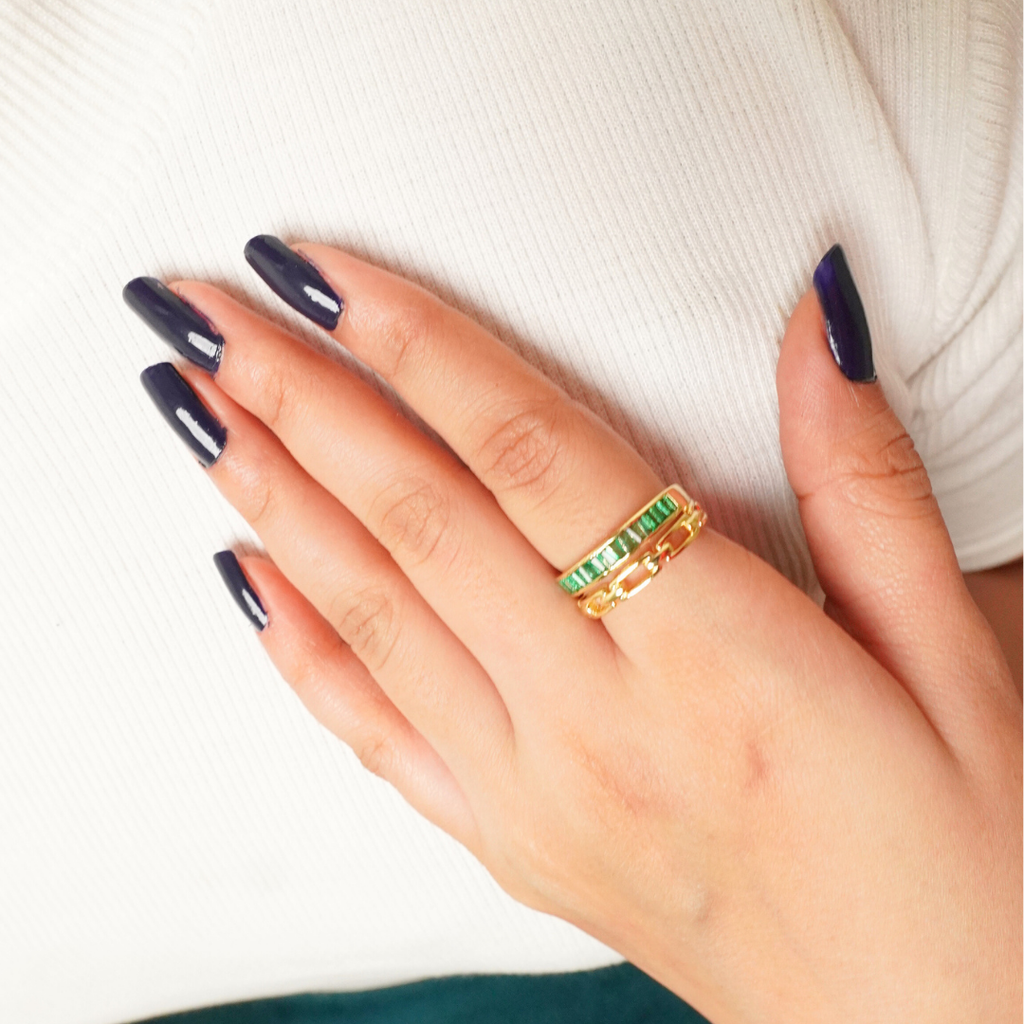 Ashara Emerald Glaze Duo Band Ring – 18K gold-plated copper ring, view 3