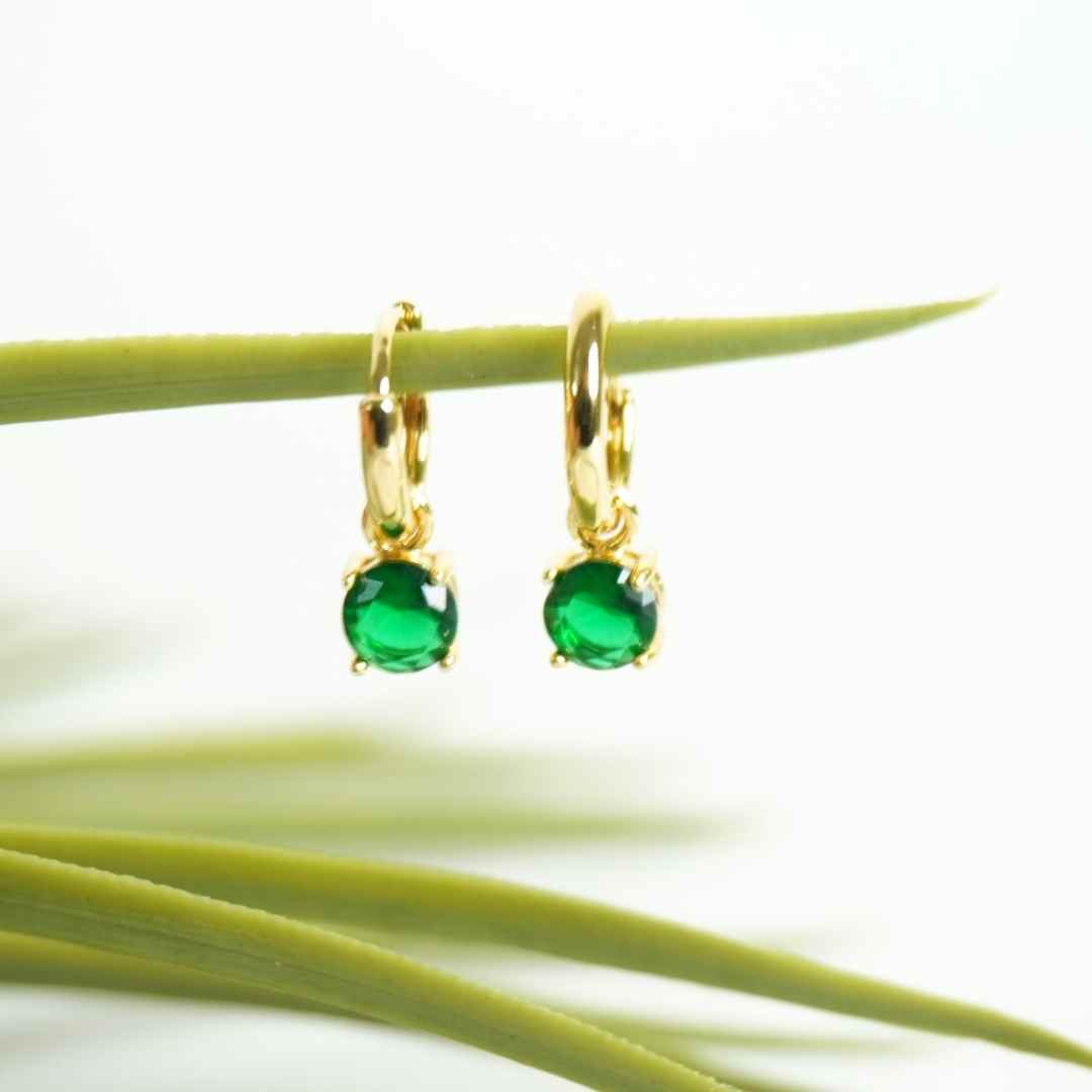 Emerald Glow Gold-Plated Hoop Earrings