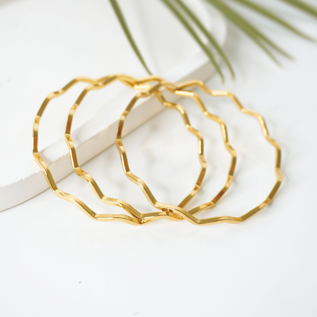 Twist Wave Bangles – 18K Gold Plated (Set of 3)