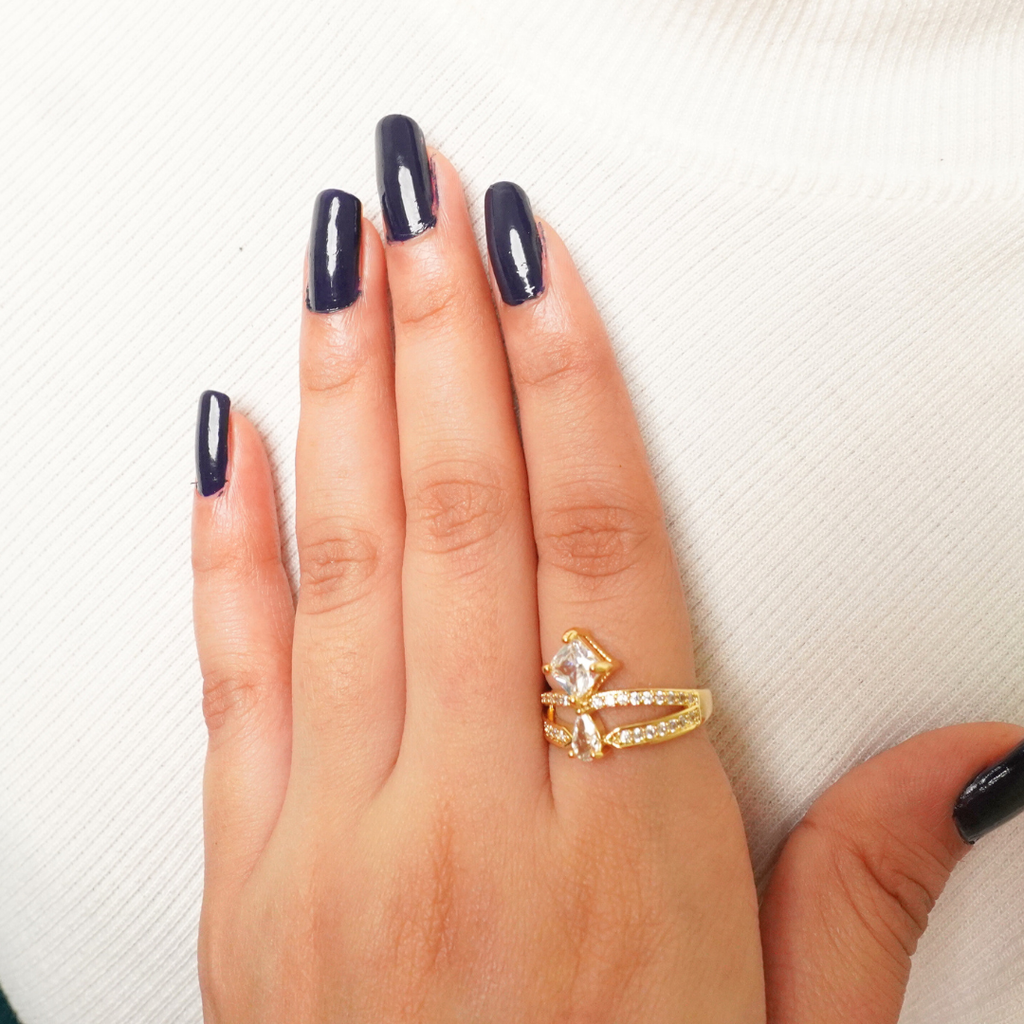Crown Gem Wrap Ring – 18K gold-plated stainless steel adjustable ring, view 3