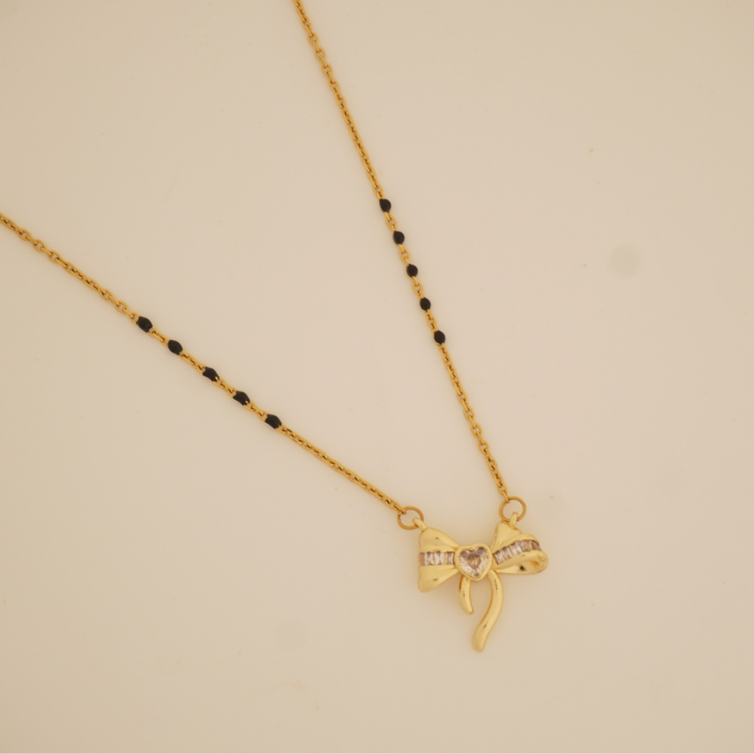 Ashara Bow Heart Mangalsutra – 18K Gold-Plated | Anti-Tarnish | Waterproof