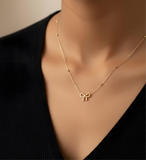 Golden Bow Necklace – 18K gold-plated stainless steel necklace