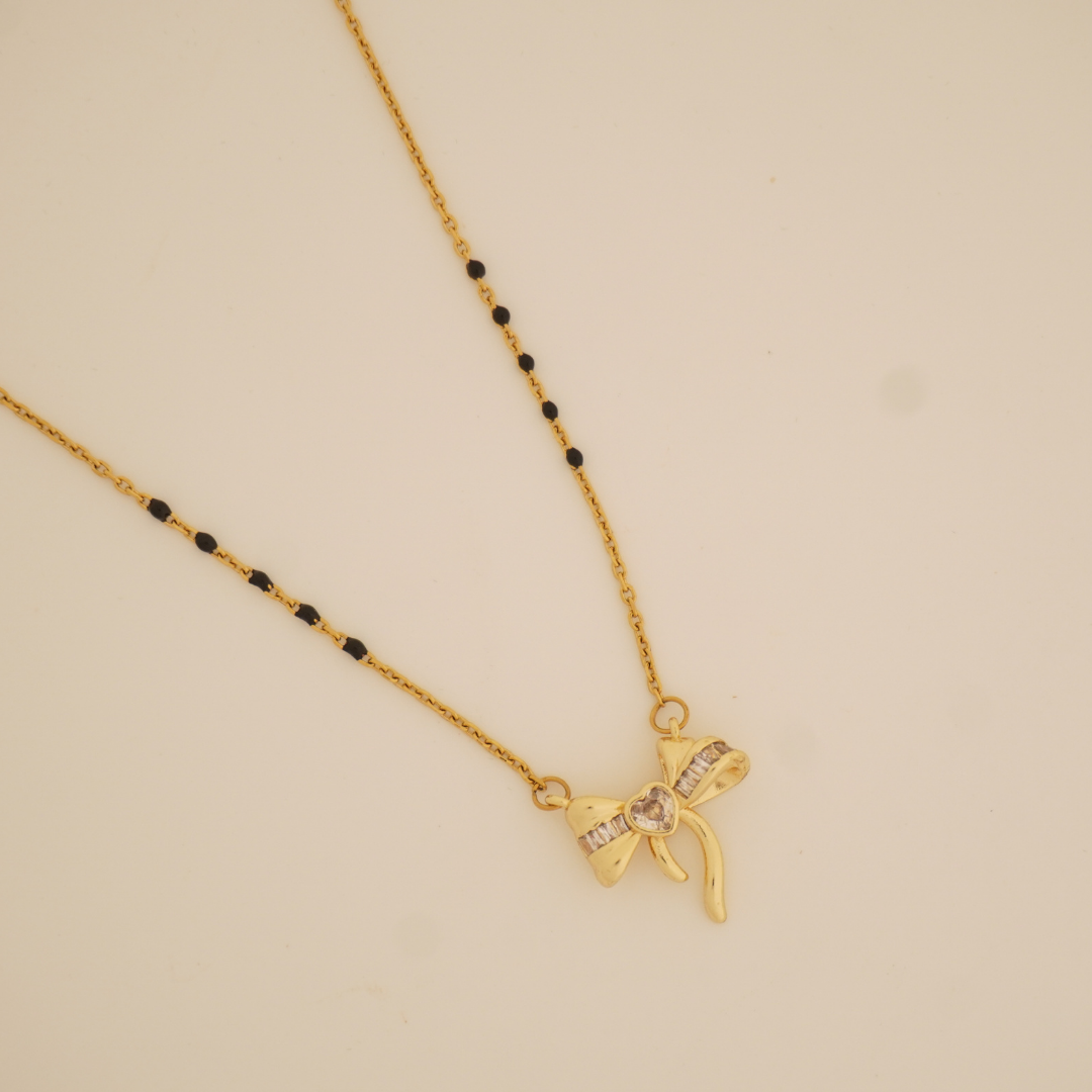 Ashara Bow Heart Mangalsutra – 18K Gold-Plated | Anti-Tarnish | Waterproof