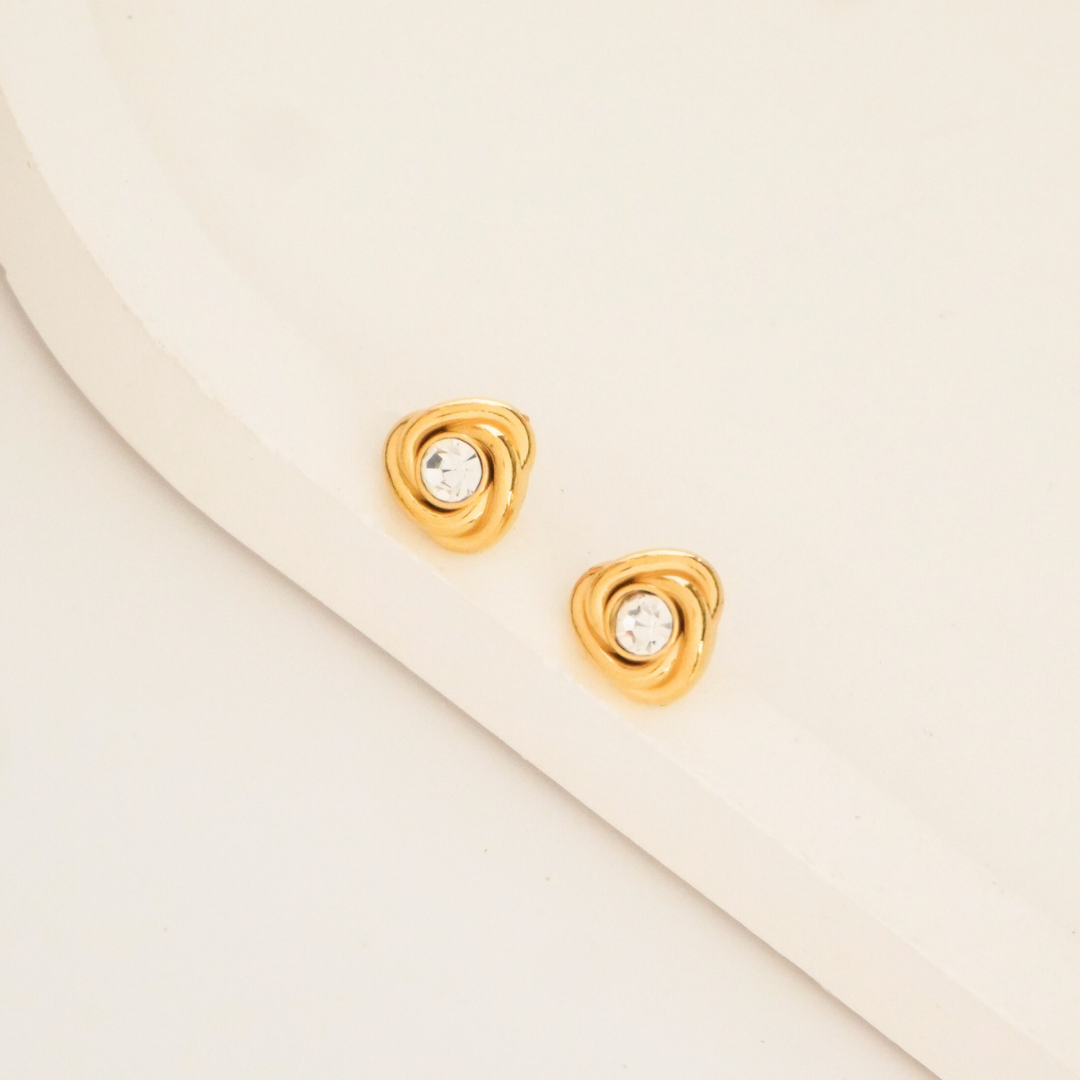 Lumi Knot Crystal Stud Earrings – 18K Gold Plated & Waterproof | Ashara Jewels