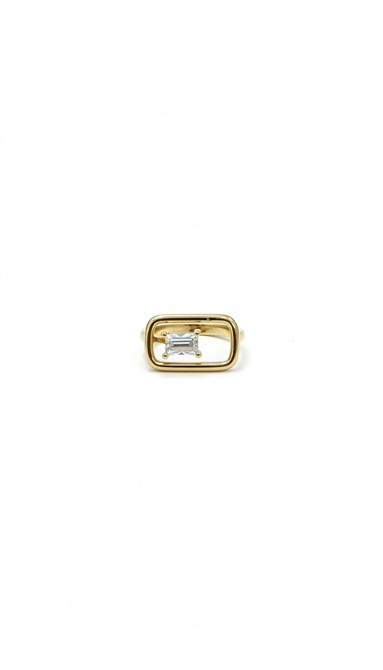 Rectangular Solitaire Statement Ring -Adjustable