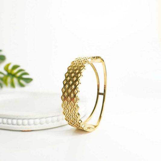 Golden Weave Statement Bangle Bracelet