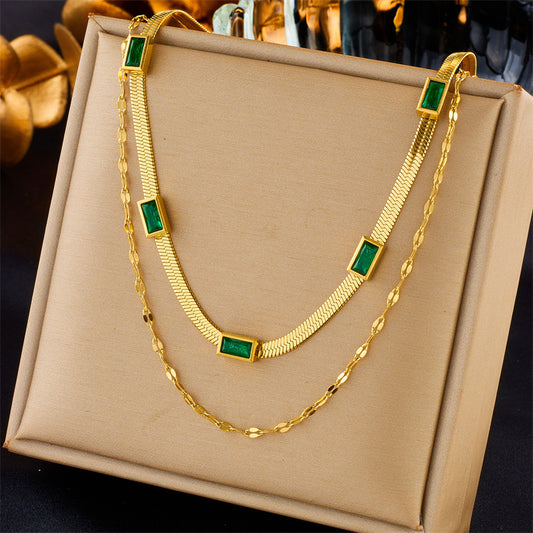 Emerald Charm Dual Layer Necklace