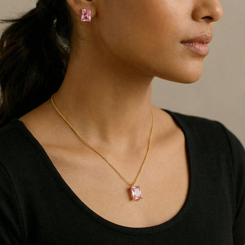 Rosé Prism Necklace & Stud Earring Set – 18K gold-plated stainless steel jewellery set