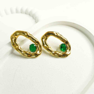 Molten Gold Emerald Oval Earrings