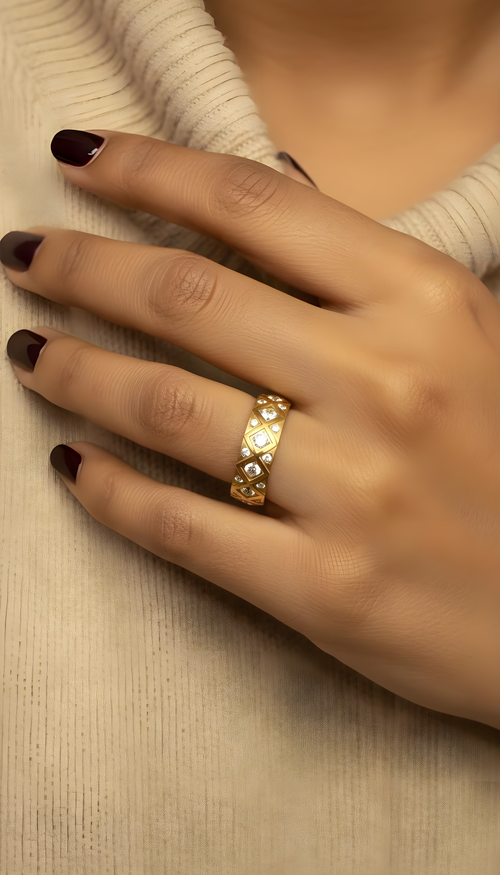 Quilted Luxe Diamond Band – 18K gold-plated stainless steel ring
