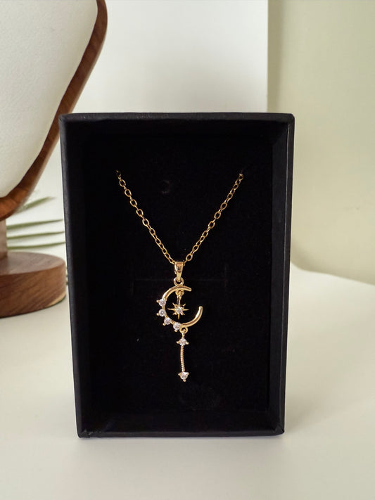 Celestial Crescent & Star Drop Necklace