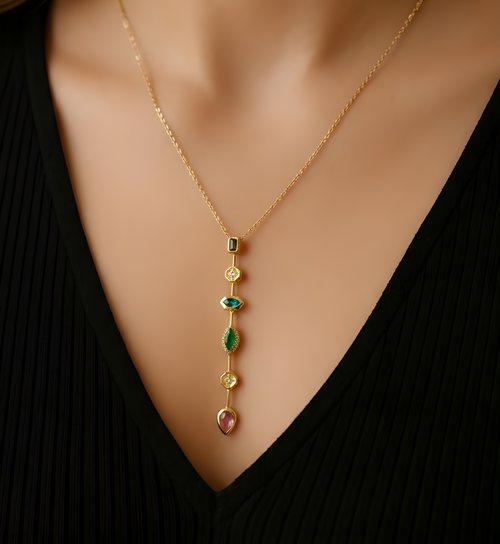 Aurelia Prism Necklace – 18K gold-plated stainless steel pendant necklace