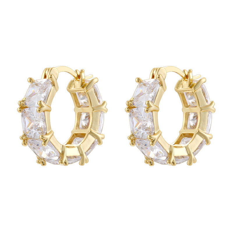 Chunky Crystal Gold Huggie Earrings